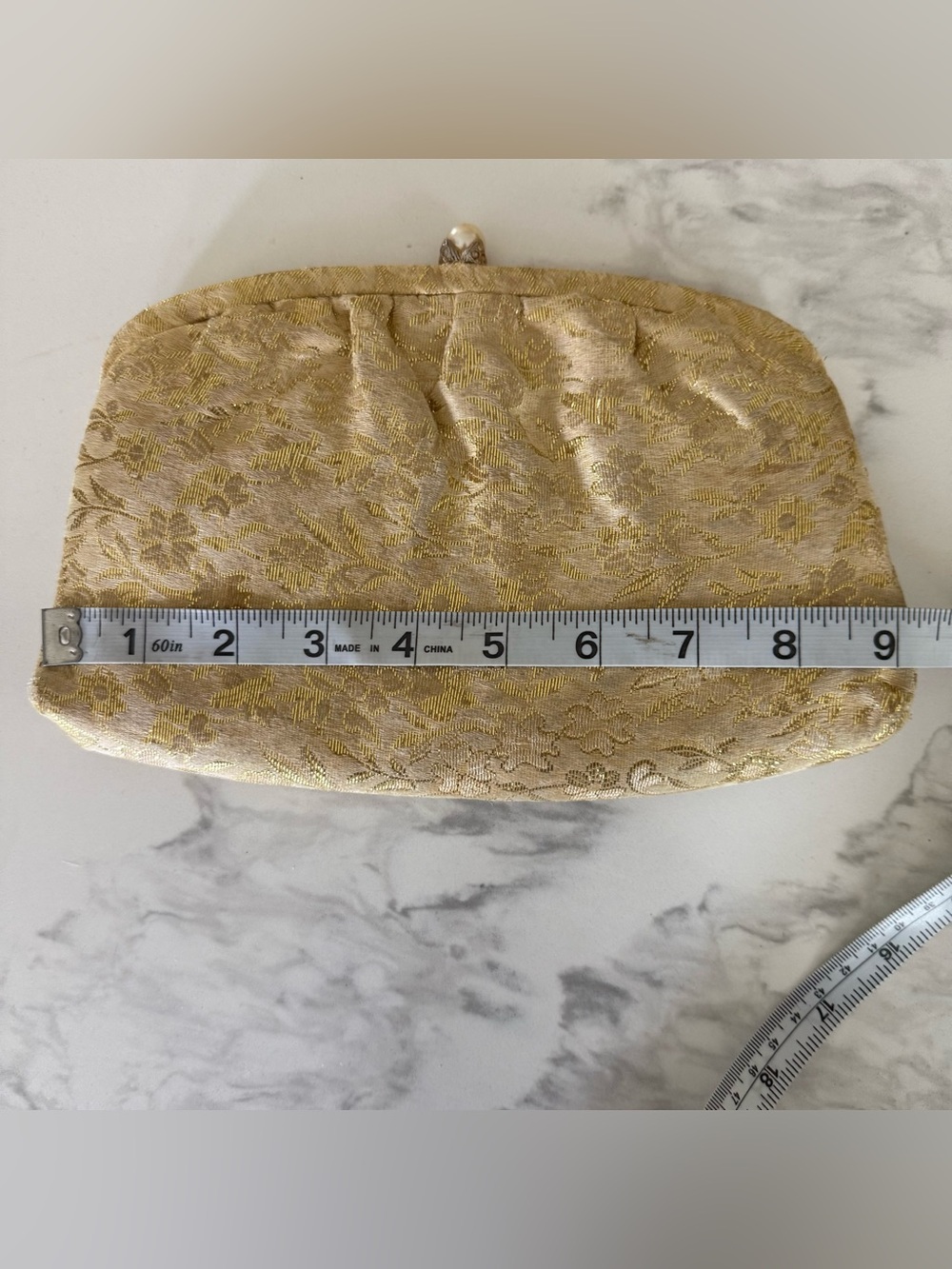 Gold Jacquard Pearl-Clasp Evening Clutch - Picture 6 of 7